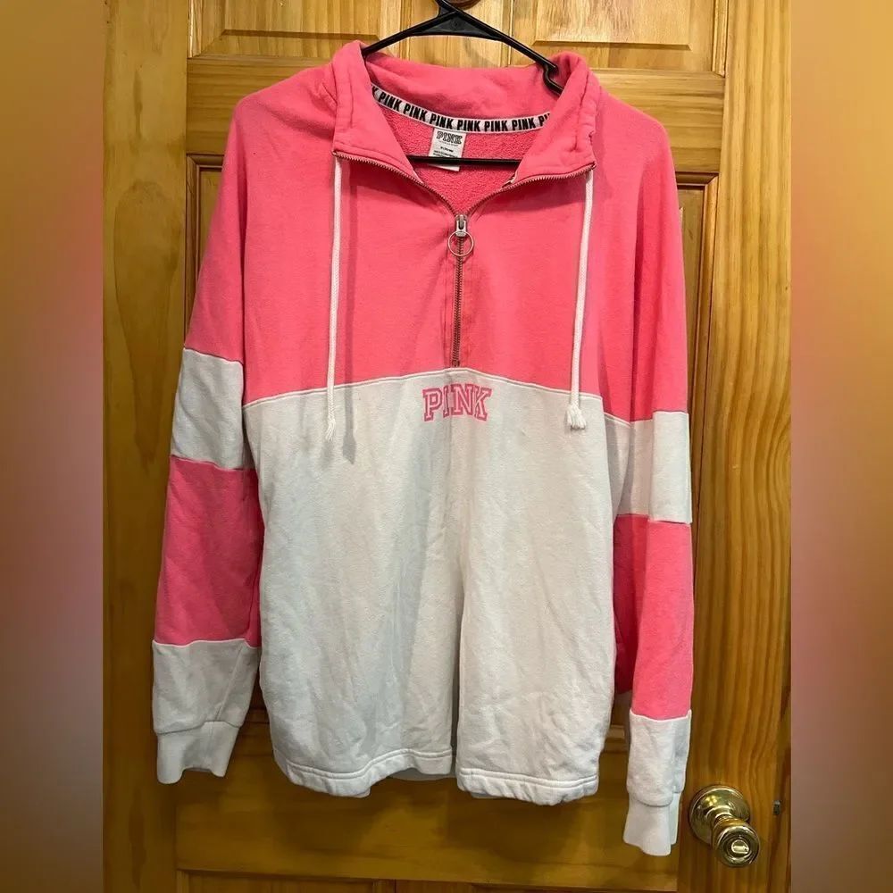 PINK by Victoria’s Secret size M pink and white half zip with pockets